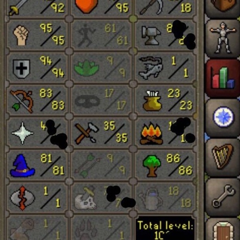 A pixelated character skill menu from Runescape featuring a rune pickhead .